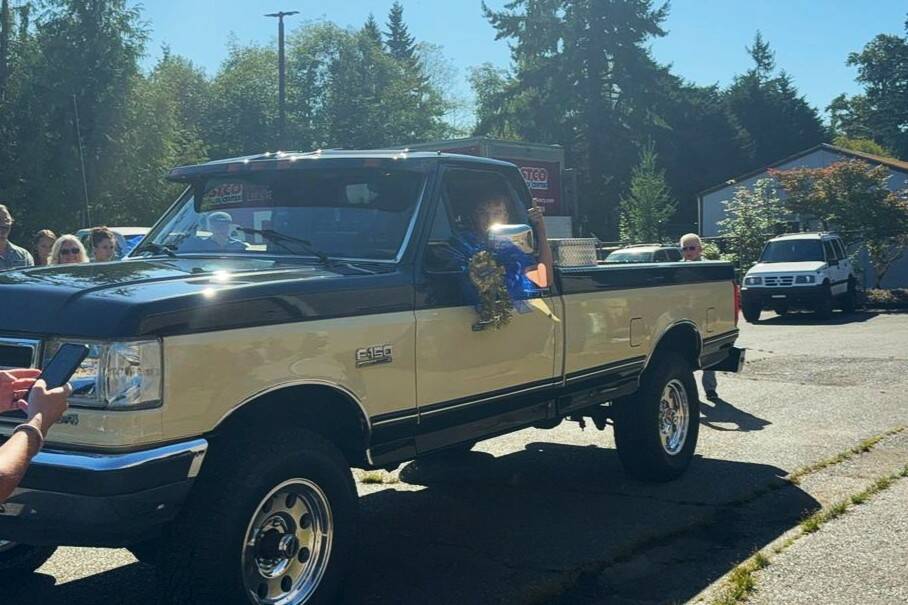 Decatur High School student Logan Fant gets to drive his newly rebuilt truck for the first time after being surprised by the Make-A-Wish Foundation. Courtesy photo