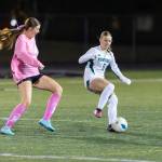 Janae Stephenson tries to flip her direction with the ball. Photo by Robby Mullikin