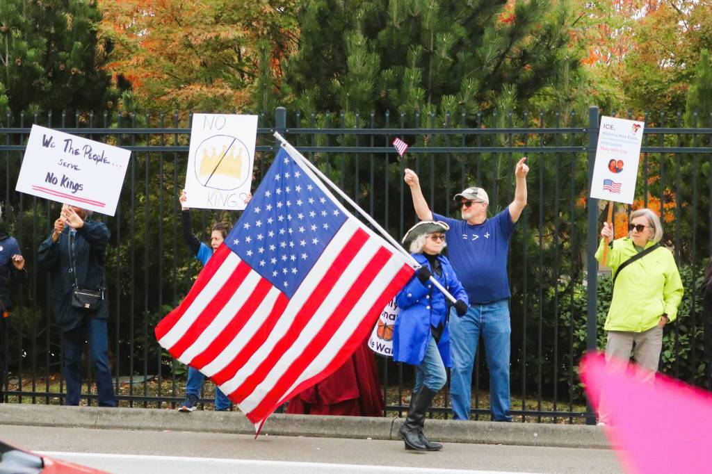 The Renton protest saw the return of a modern Continental soldier. Photo by Bailey Jo Josie/Sound Publishing.