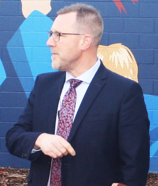 Kent-Meridian Principal David Radford describes the mural as something beautiful that all of us can appreciate. STEVE HUNTER, Kent Reporter