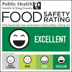 All permitted food businesses in King County, from restaurants to food trucks, should have a food safety rating sign from Public Health displayed for customers. Photo courtesy of Public Health - Seattle & King County