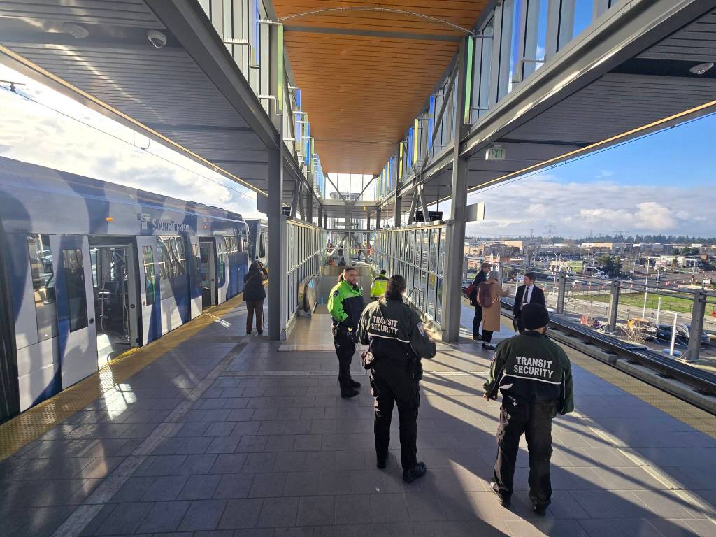The Federal Way light rail station features colorful glass art installations and a view of Federal Ways developing downtown core. Photos by Keelin Everly-Lang / Sound Publishing