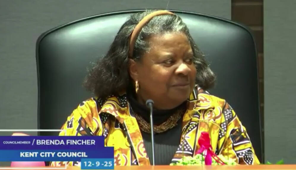 Councilmember Brenda Fincher during her final Kent City Council meeting. COURTESY VIDEO SCREENSHOT, City of Kent