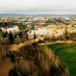 Looking north in Kent during the December flooding toward Willis Street with the West Valley Highway on the left and SR 167 on the right. COURTESY PHOTO, City of Kent