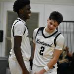 Brandon Tagle (right) and Caleb Ross (left) celebrate the win over Kennedy. Ben Ray / The Reporter