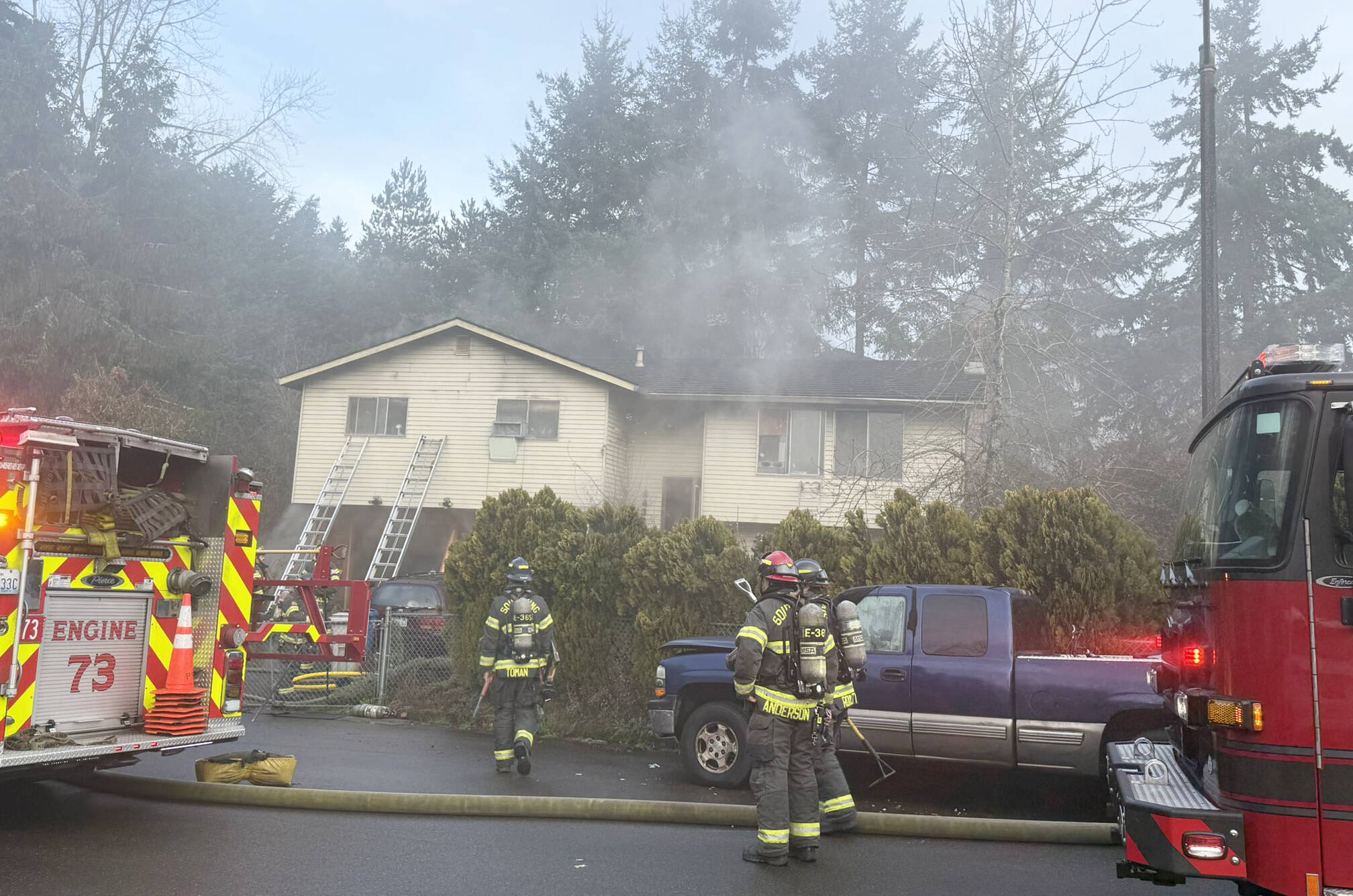 Firefighters respond Tuesday morning, Jan. 13 to a Kent house fire in the 4400 block of South 257th Street. COURTESY PHOTO, Puget Sound Fire