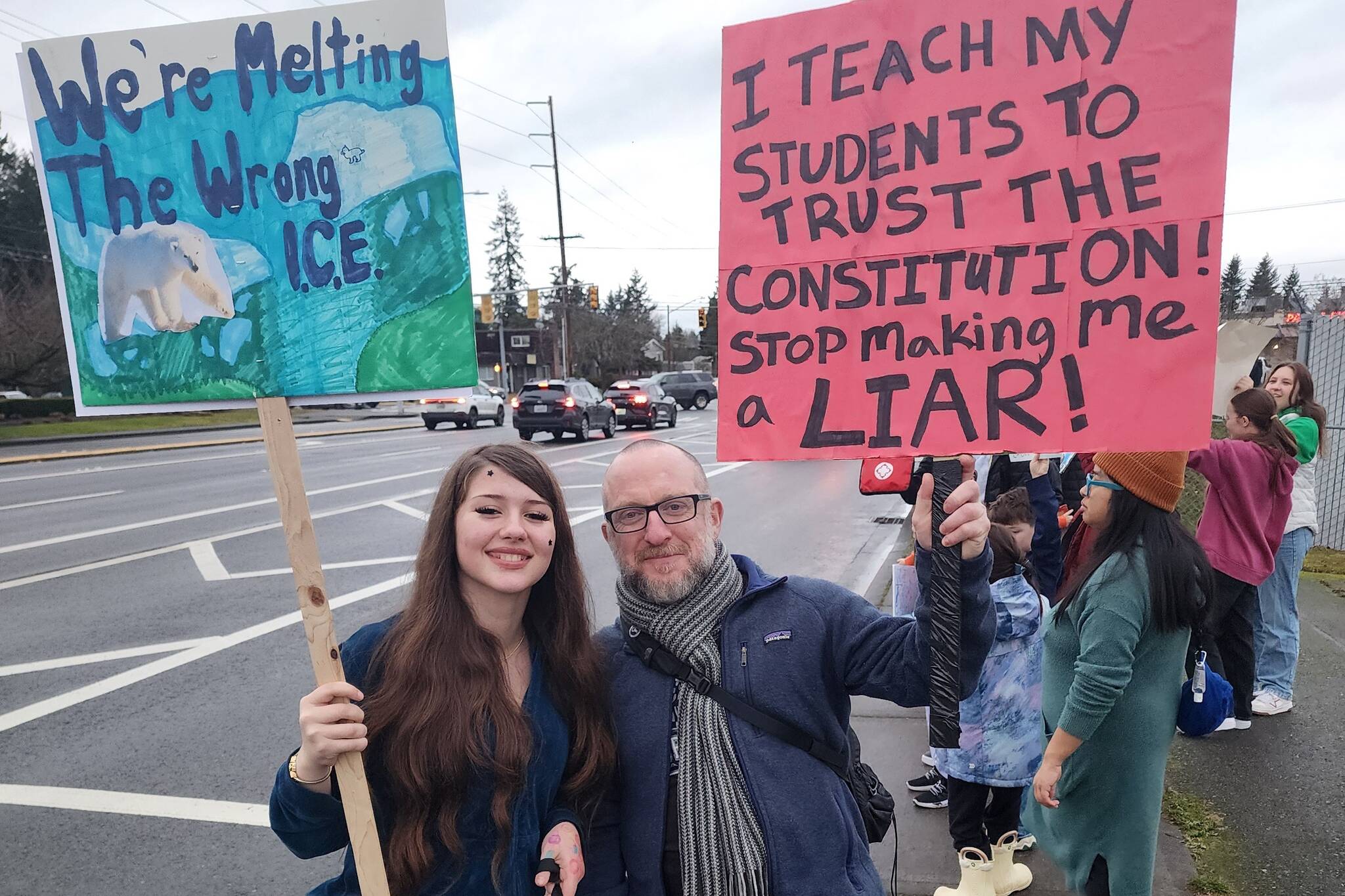 London Drake (left) organized the Fairwood protest on Friday, Jan. 30. Courtesy photo.