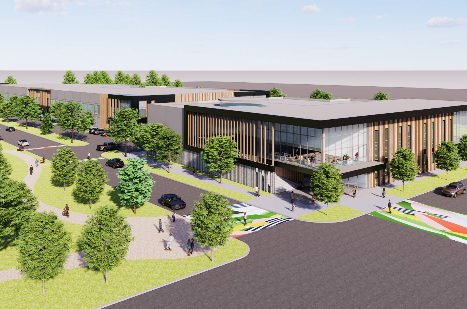 A rendering of what a new manufacturing campus in Kent on the Naden property could look like. COURTESY IMAGE, Mortenson Development