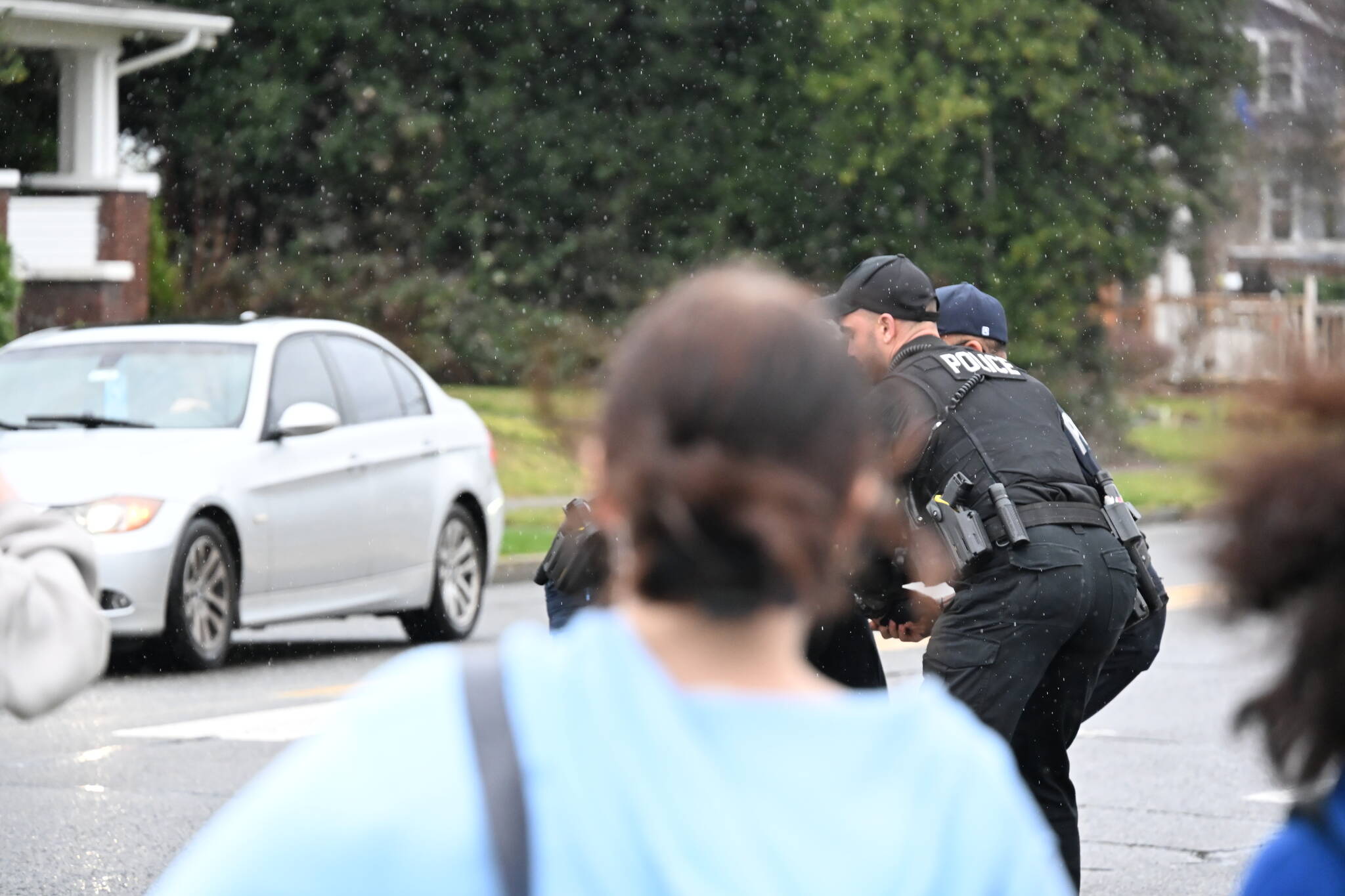 The student who allegedly assaulted a man at the walkout was arrested by the Enumclaw Police Department on Porter Avenue. Photo by Ray Miller-Still