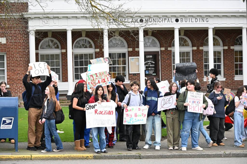 The walkout of 100 to 150 students was largely peaceful. Photo by Ray Miller-Still