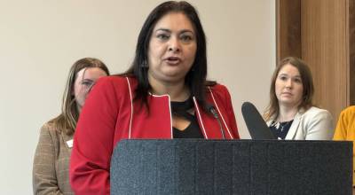 Sen. Manka Dhingra, D-Redmond, speaks during a press conference Feb. 13 about the states efforts to protect survivors. Photo by Cassie Diamond