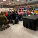 Photos courtesy of Connie Compton
Representatives from a group called Indivisible attend a Kent School Board meeting Feb. 25 to speak to board directors about ways to protect students from ICE.