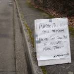 Photo by Bailey Jo Josie/Sound Publishing
The Victoria Hills neighborhood in Renton has several signs posted on sidewalks, warning residents of a missing master key, which the local post office calls a rumor.
