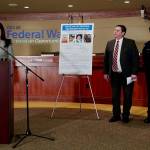 Federal Bureau of Investigation Seattle Public Affairs Specialist Amy Alexander, Federal Way Mayor Jim Ferrell, Federal Way Police Department Chief Andy Hwang, FBI Special Agent in Charge Mike Harrington and Assistant U.S. Attorney for the Western District of Washington Crystal Correa. Photo by Joshua Solorzano/The Mirror