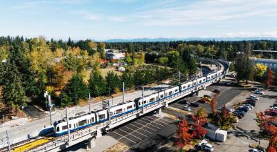 A light rail train runs along the Federal Way Extension route. COURTESY PHOTO, Sound Transit