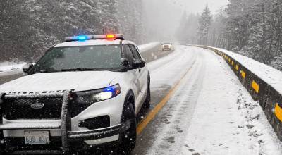 A Washington State Patrol SUV along Highway 18 near Issaquah Hobart, where eastbound traffic was closed Friday morning, March 13. COURTESY PHOTO, State Patrol