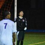 Kent-Meridian goalkeeper Joey Villanueva instructs his defense. Ben Ray / The Reporter
