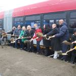 Groundbreaking of the RapidRide I Line in Renton with community members Arya Nguyen and Prem Subedi, Metro General Manager Michelle Allison, State Rep. David Hackney, Auburn Deputy Mayor Tracy Taylor-Turner, Kent Mayor Dana Ralph, Renton Mayor Armondo Pavone, King County Councilmembers Steffanie Fain and Pete von Reichbauer, King County Executive Girmay Zahilay, State Rep. Debra Entenman and Renton Councilmember Valerie OHalloran. Photo by Bailey Jo Josie/Sound Publishing