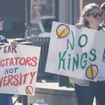 Protesters filled the sidewalks at the corners of West James Street and Fourth Avenue North and lined up along James Street by Kent Station. STEVE HUNTER, Kent Reporter