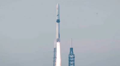 A screenshot from a Kent-based Blue Origin video of the New Glenn rocket launch April 19 in Cape Canaveral, Florida. COURTESY IMAGE, Blue Origin
