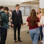Dr. Mark Wenzel meeting with students in the halls of Enumclaw High School. Photo courtesy Enumclaw School District