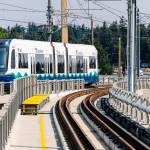 A light rail train departing Kent Des Moines Station, where Kent Police will provide extra patrols during the World Cup in Seattle. COURTESY PHOTO, Sound Transit