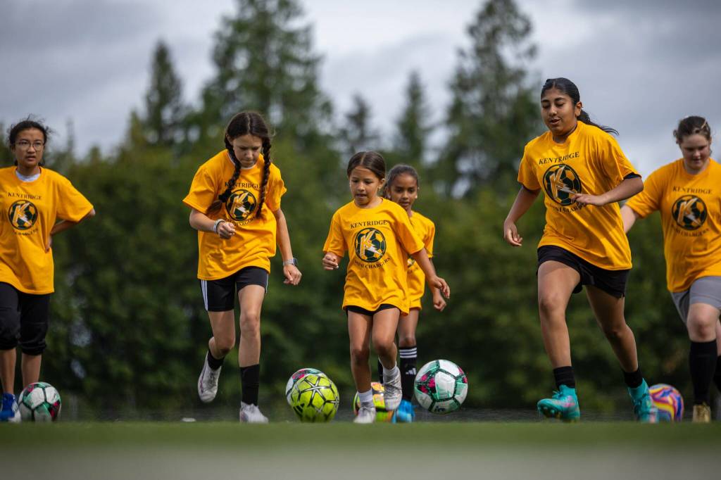 Kentridge campers dribble the soccer ball. Photo provided by Eric Todd.